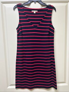 Banana Republic Navy and Pink Striped V-Neck Midi Dress